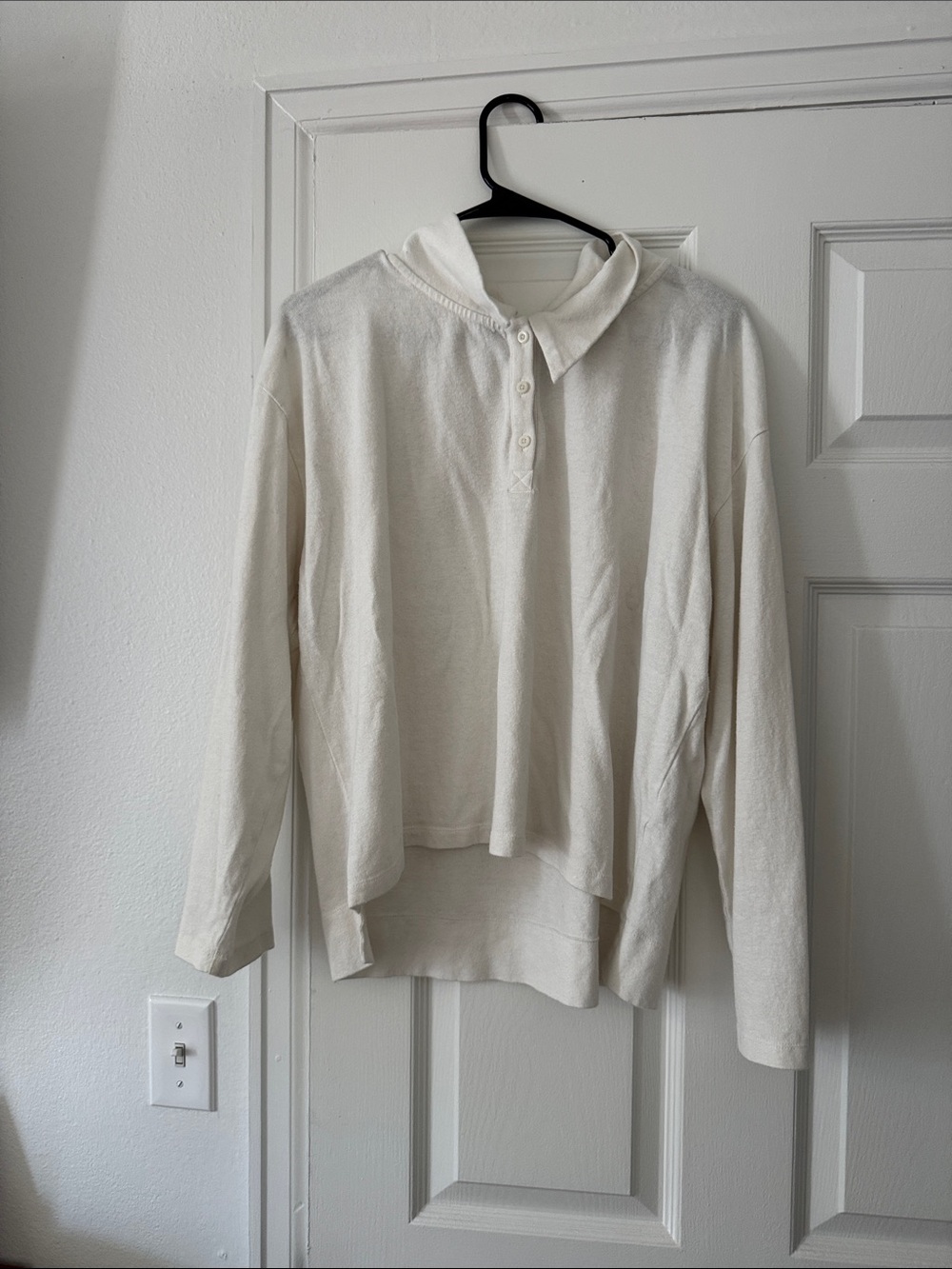 Long Sleeve Polo Terry Top in Cream